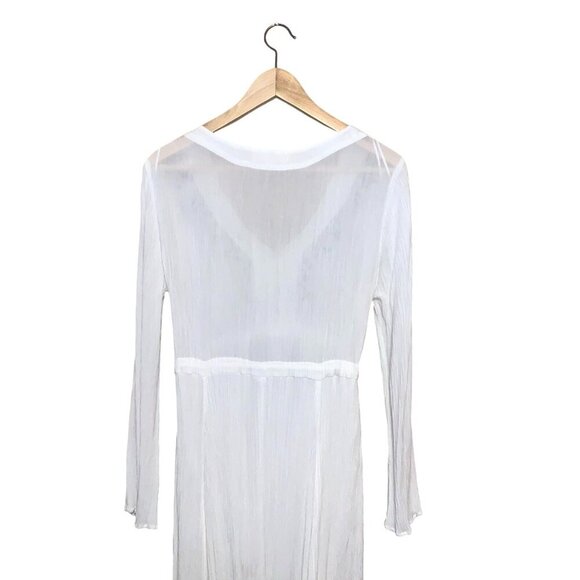 Lovestitch White Long Sleeve Tan Brown Floral Embroidered Flowy Maxi Dress M - Picture 6 of 7